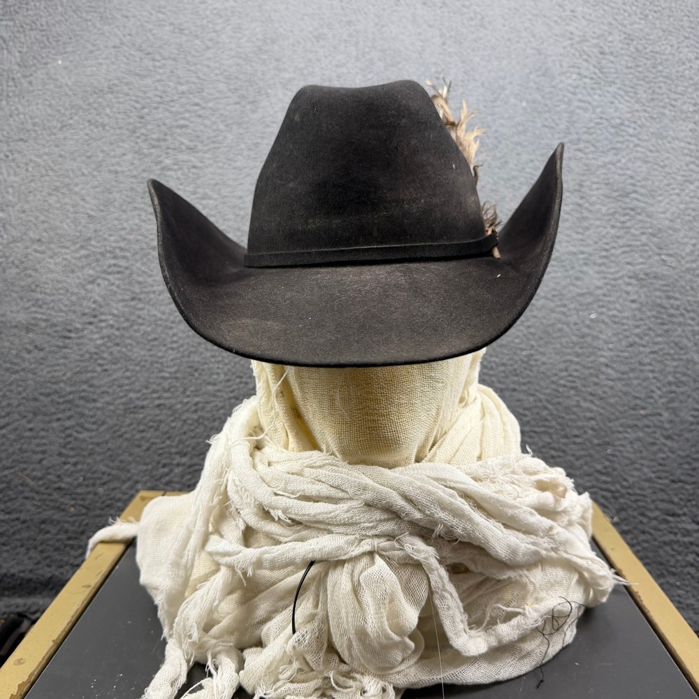 Stetson Black Felt Cowboy Hat with Feather Detail Size 7 1/8 12641